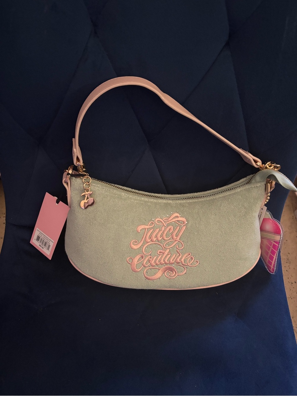 Juicy Couture Mint Green Shoulder Bag with Pink Trim